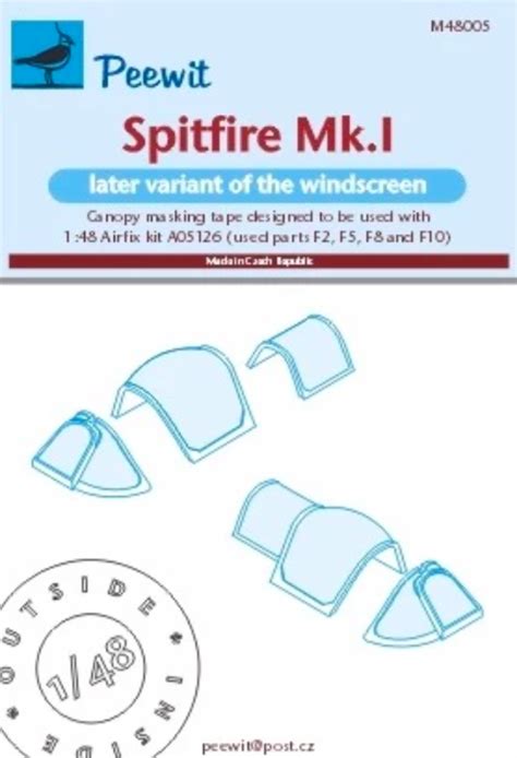 Canopy Mask For Spitfire Mk I Later Airfix Peewit