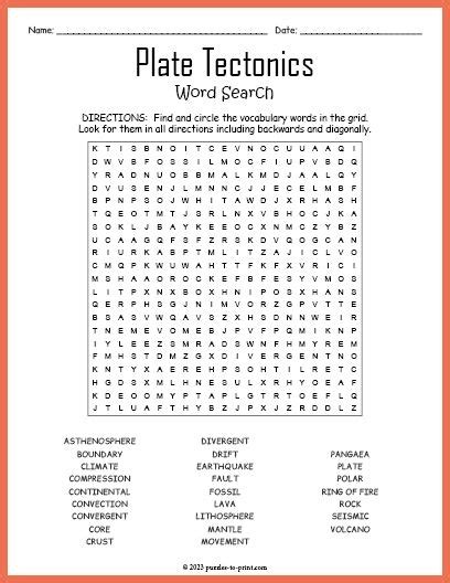 Free Printable Plate Tectonics Word Search