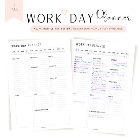 Work Day Planner Printable – mrsneat