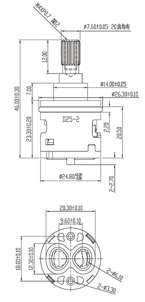 25mm 2 ports diverter cartridge with shut-off function; 180 degree ...