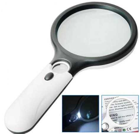 3X 45X Handheld Magnifier Book Light with 3 LED Light Reading Magnifying Glasses Lens Jewelry ...