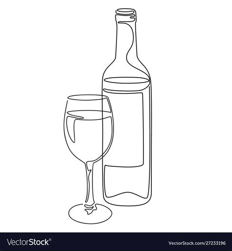 Continuous Line Drawing Bottle And Glass Of Wine Vector Illustration