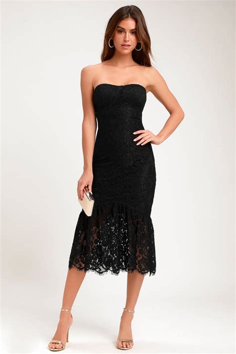 Lovely Black Dress Lace Dress Strapless Lace Dress Lulus