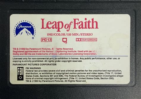 Leap Of Faith 1993 VHS Steve Martin Debra Winger Lolita Davidovich