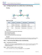 Csn Lab Configuring Router On A Stick Inter Vlan Routing