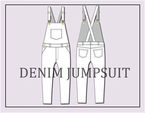 Sleevless Denim Jumpsuit Vector Fashion Flat Sketch For Adobe