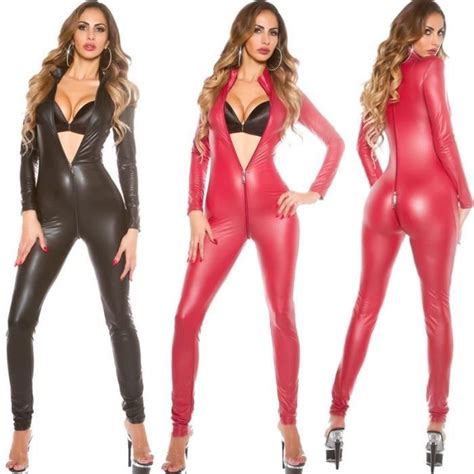 Catwoman Costume Sexy Dames Noir Wetlook Vinyle En Cuir Coplay Tenues