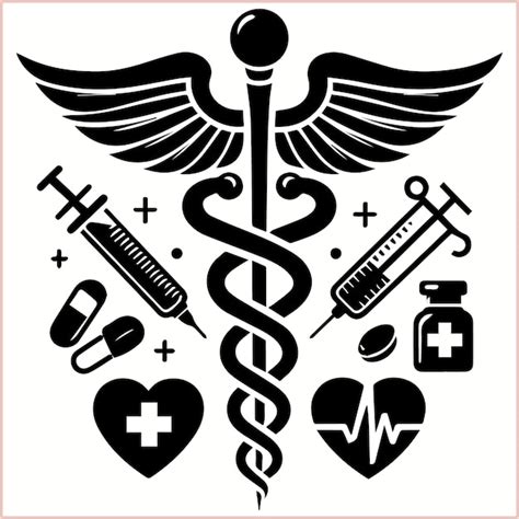 A black and white poster with a medical symbol and a medical symbol ...