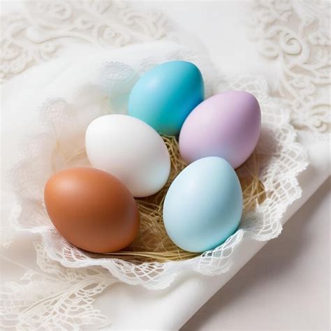 Premium Photo Colorful Easter Eggs On The Table With A White Lace