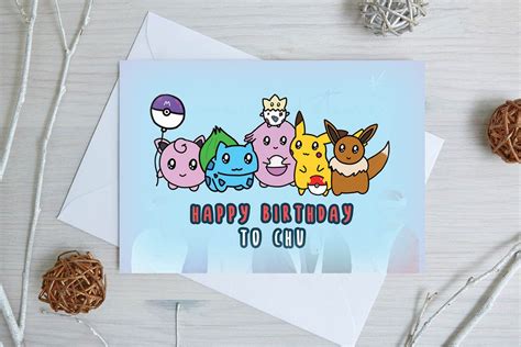 Cute Pokemon Birthday Card 'happy Birthday to Chu' Pikachu Card Bulbasaur Eevee Birthday Card - Etsy