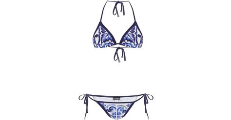 Dolce Gabbana Synthetic Maiolica Print Bikini Set In Blue White Blue