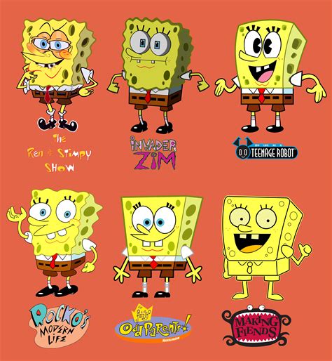 Spongebob In Different Nickelodeon Styles By Matthew11029383 On Deviantart