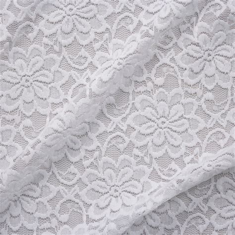 Cali Fabrics White Daisy Floral Stretch Lace Fabric By The Yard