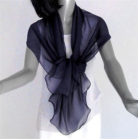 Navy Blue Wrap Scarf Shawl Silk Chiffon Small Stole By Artinsilk