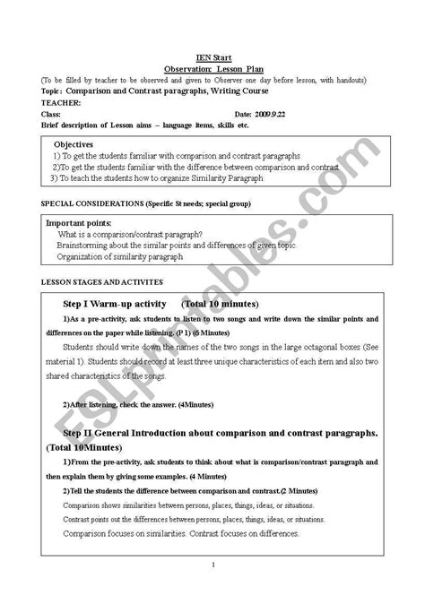 Compare And Contrast Lesson Plan Grade