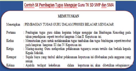 Contoh Sk Pembagian Tugas Mengajar Guru Tk Sd Smp Dan Sma 2019