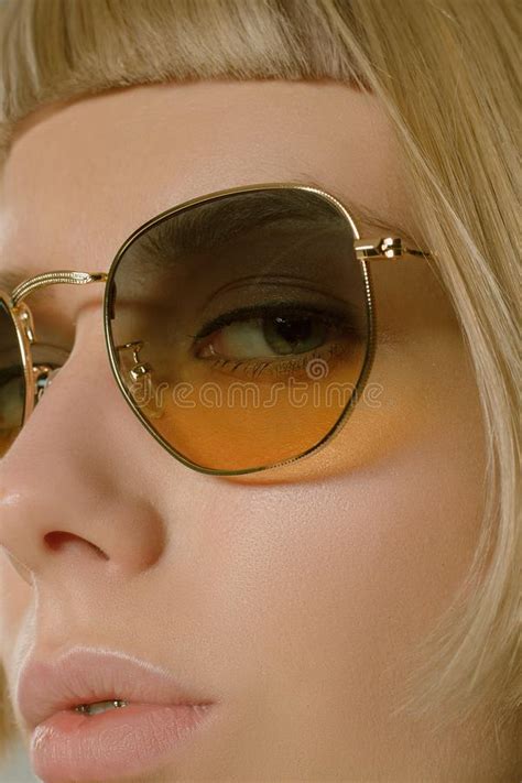 Blonde Girl With Short Hair Style In Fashion Glasses Stock Image
