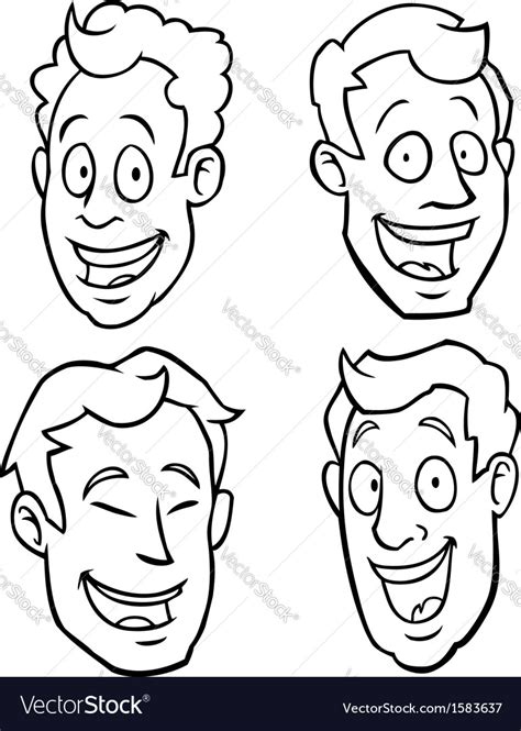 Black and white male cartoon faces Royalty Free Vector Image