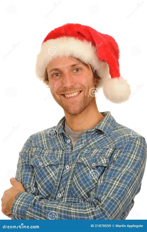 Man Wearing Santa Hat Stock Image Image Of Smiling Male 21878559