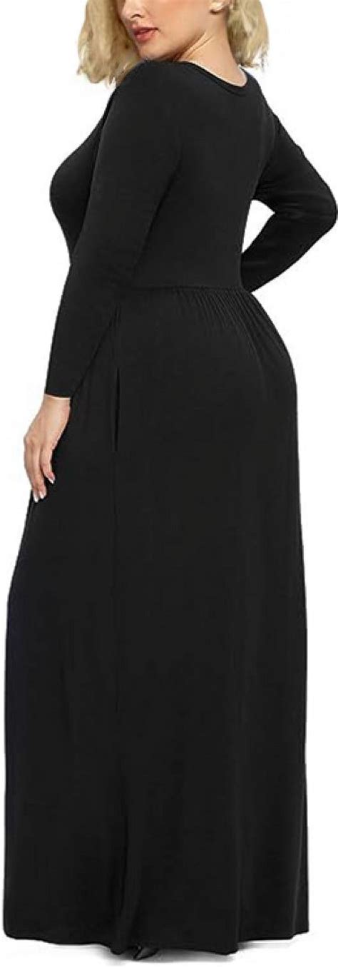 Mengpipi Womens Plus Size Casual Long Sleeve Dress Crewneck Loose Maxi