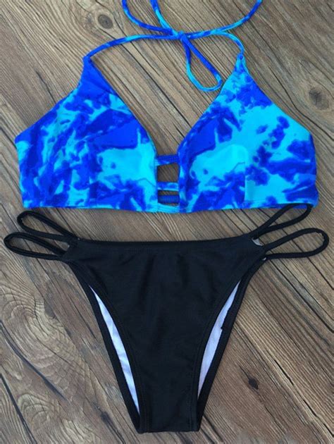 Off Printed Strappy Plunge Bikini Rosegal