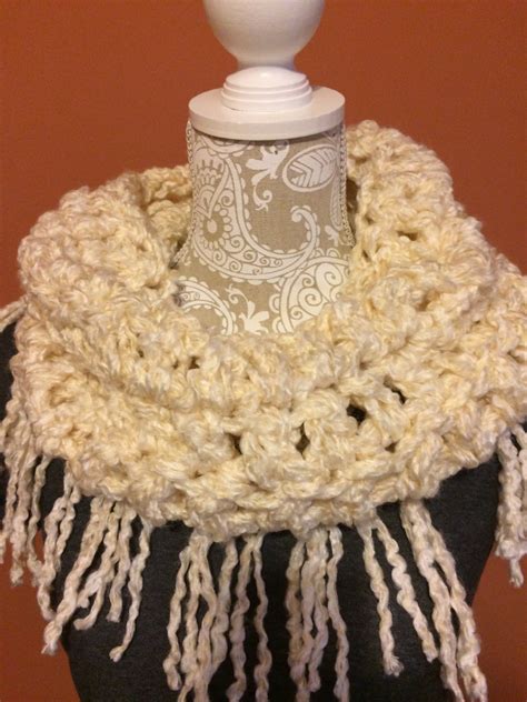 Soft Fringed Crocheted Cowl Shawl