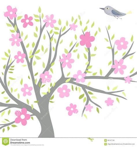 Arbre Fleurissant Avec Un Oiseau Illustration De Vecteur Illustration