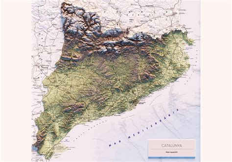 Catalunya Mapa Topogràfic En Color Versió Sense Llegenda Etsy España