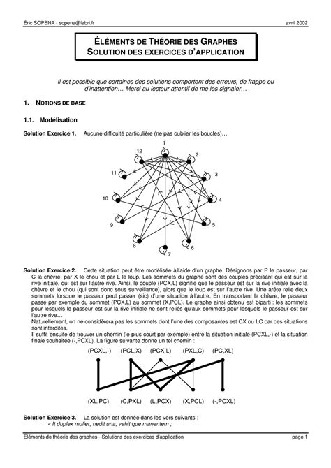 Th Orie Des Graphe Exercices Dapplication Corr L Ments De Th Orie