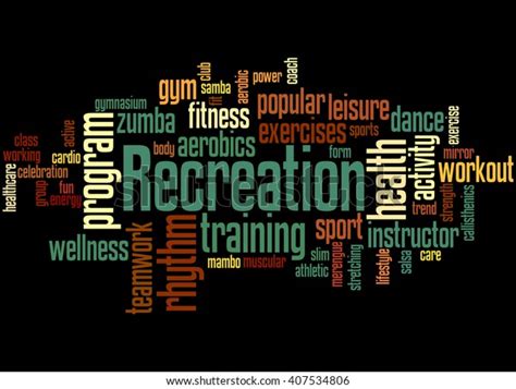 Recreation Word Cloud Concept On Black Stock Illustration