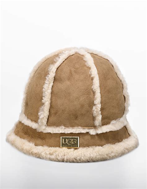 Ugg Shearling Trim Sheepskin Bucket Hat In Brown Lyst