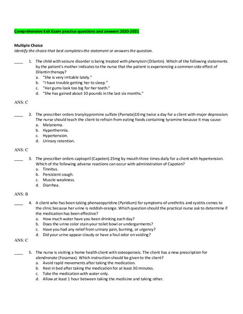 Comprehensive Exit Exam Practice Questions And Answers