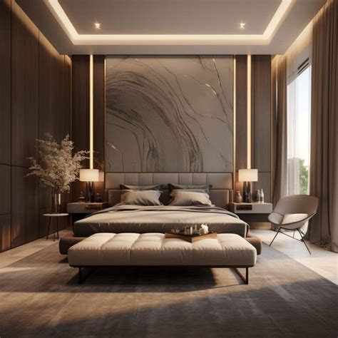 Golden Accents Shimmer Against The Marble Headboard In The Large