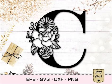 Floral Letter C Svg Flower C Font Svg Floral Letters Svg Monogram