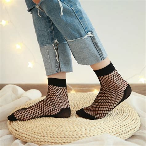 Pairs Fashion Women S Harajuku Sexy Ultra Thin Short Grid Mesh Hollow