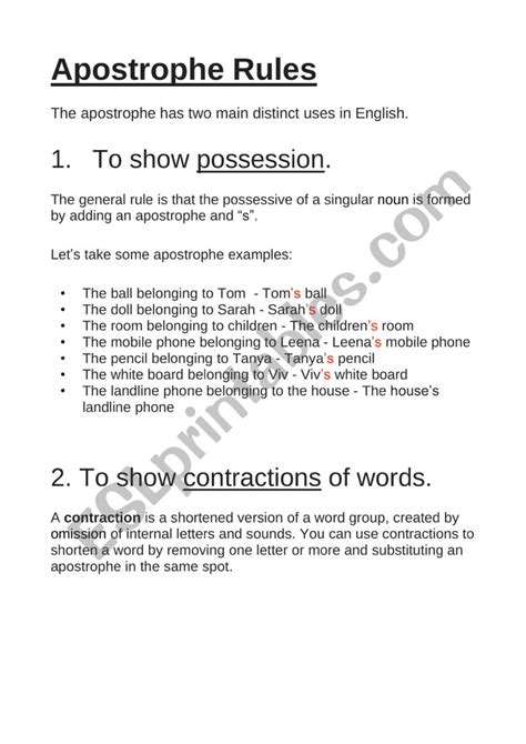 Apostrophe Rules And Worksheet Esl Worksheet By Fonkymc