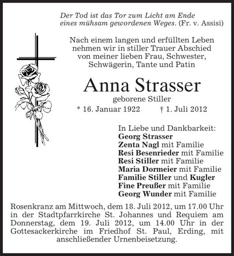 Traueranzeigen Von Anna Strasser Trauer Merkur De