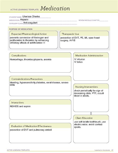 Ati Medication Template Heparin