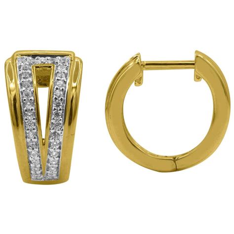 Tjd 025 Carat Round Diamond 14 Karat Yellow Gold Hoop Huggie Earrings For Sale At 1stdibs