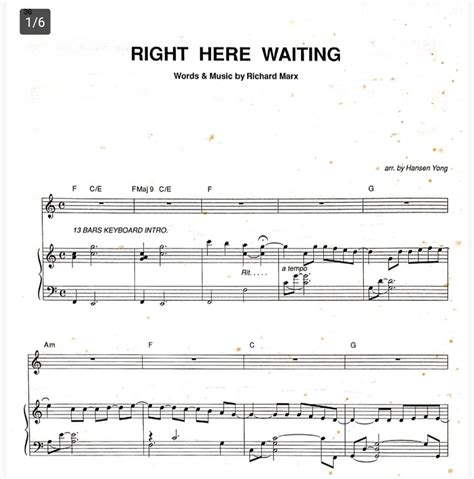 Right Here Waiting Piano Sheet Music Score With Note Names FREE Voice ...