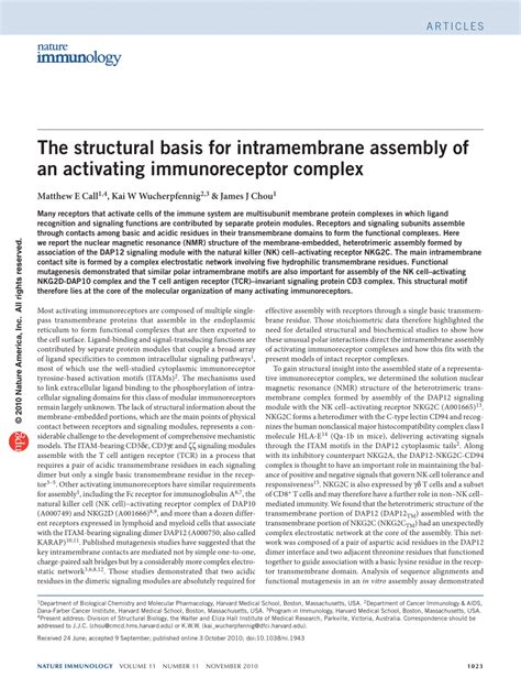 Pdf The Structural Basis For Intramembrane Assembly Of An Activating