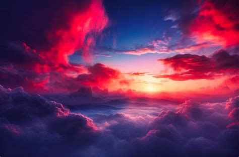 Premium Photo | Red and purple sunrise over blue skies with clouds