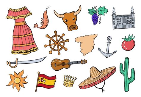 Premium Vector Spain Country Nation Doodle Hand Drawn Set Collections