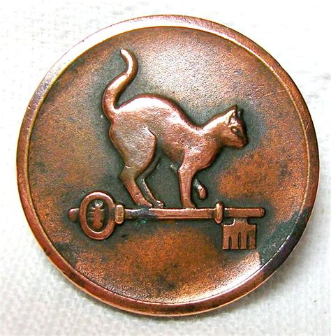 Rare Antique S Copper Livery Button W Fabulous High Backed Cat On