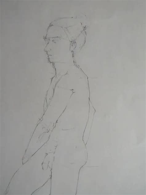 ORIGINAL PENCIL LIFE Drawing Of A Nude Male Model In A Leaning Standing