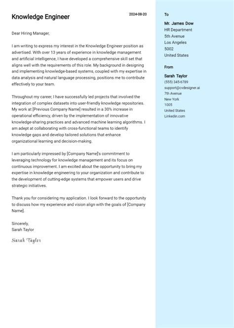 Knowledge Engineer Cover Letter Examples And Templates For 2024 Cvdesigner Ai