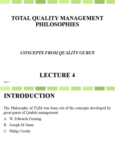 Total Quality Management Philosophies Concepts From Quality Gurus