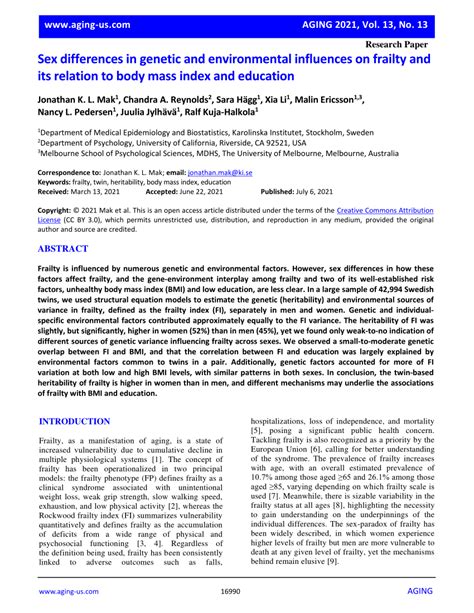 Pdf Sex Differences In Genetic And Environmental Influences On