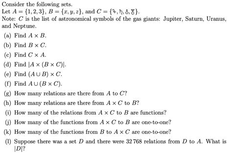 Solved Consider The Following Sets Let A {1 2 3} B