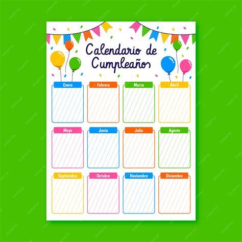 Modelo De Calendário De Aniversário Plano Vetor Premium